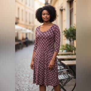 Express Patterned Long Sleeve Dress in Pink and Black